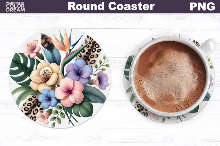 Tropical Flower Round Coaster | Neon Flowers Coaster