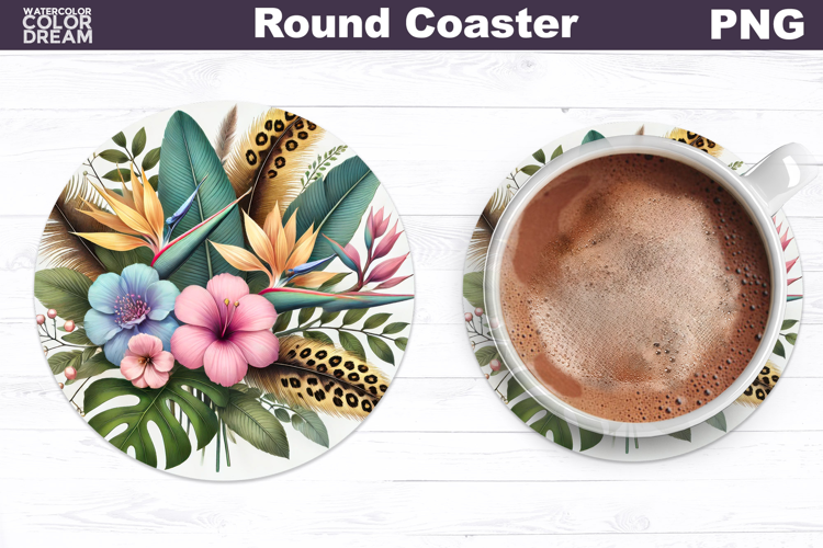 Tropical Flower Round Coaster | Neon Flowers Coaster