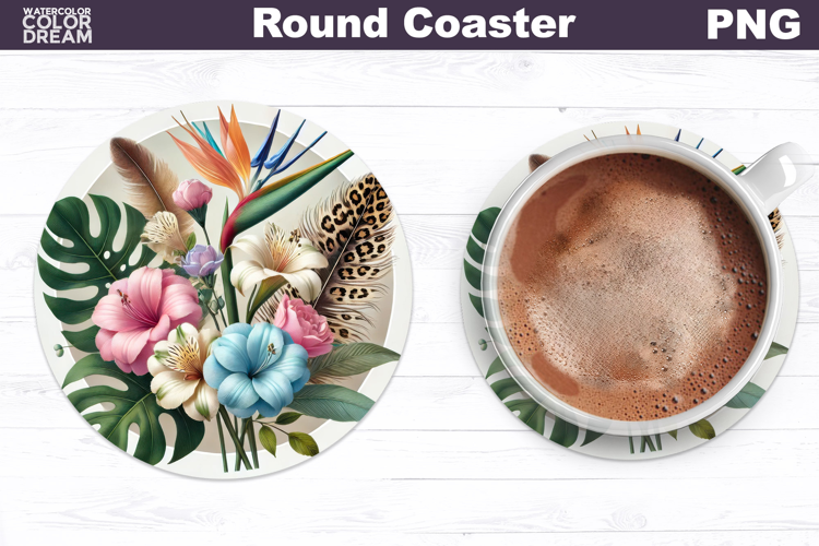 Tropical Flower Round Coaster | Neon Flowers Coaster