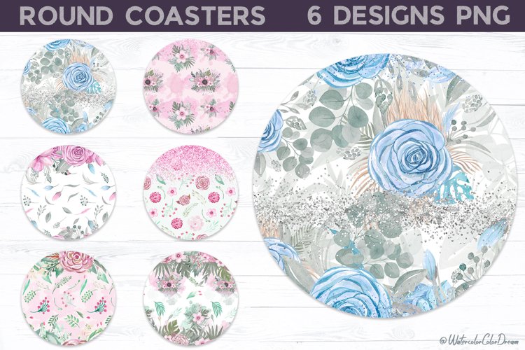 Pastel Flowers Coaster Bundle | Floral Round Coaster example image 1