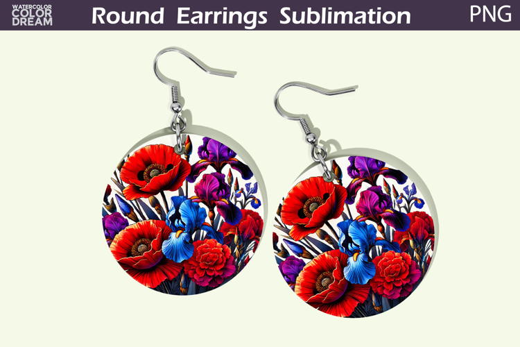 Wildflowers Round Earrings | Poppy Flowers Earrings