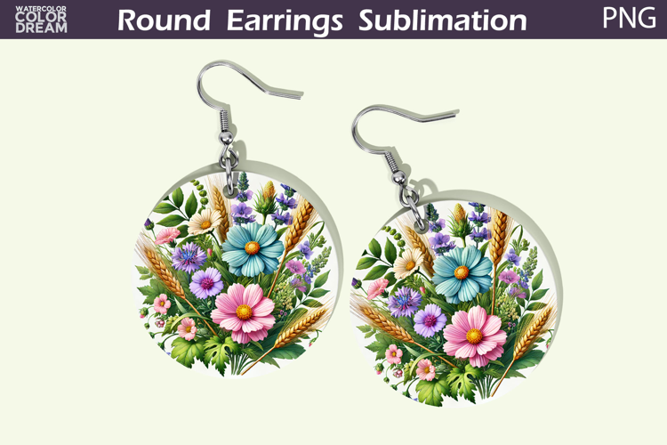 Wildflowers Round Earrings | Pastel Flowers Earrings