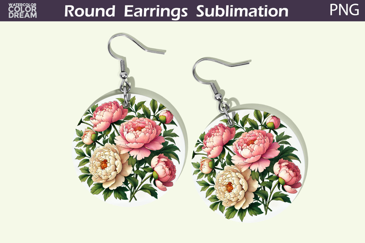 Pink Flowers Round Earrings | Peonies Earrings