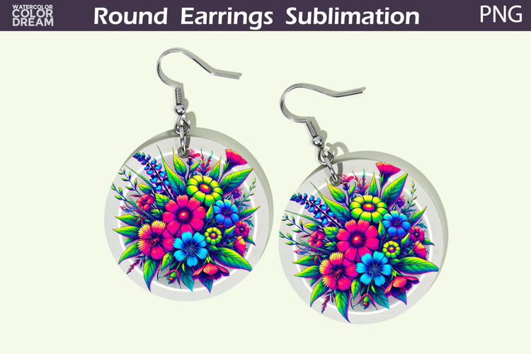 Wildflowers Round Earrings | Neon Flowers Earrings
