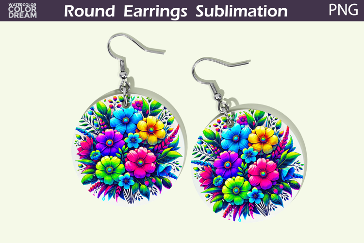 Wildflowers Round Earrings | Neon Flowers Earrings