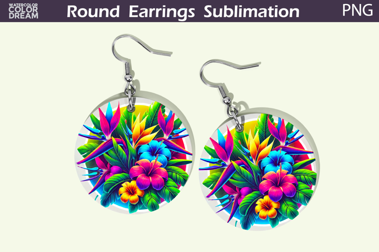 Tropical Flowers Round Earrings | Neon Floral Earrings