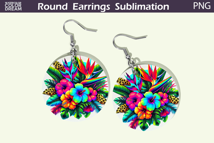 Tropical Flowers Round Earrings | Neon Floral Earrings