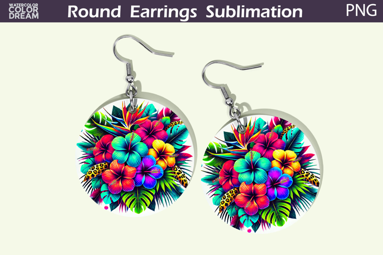 Tropical Flowers Round Earrings | Neon Floral Earrings