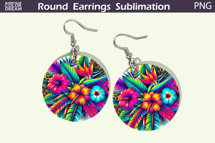 Tropical Flowers Round Earrings | Neon Floral Earrings