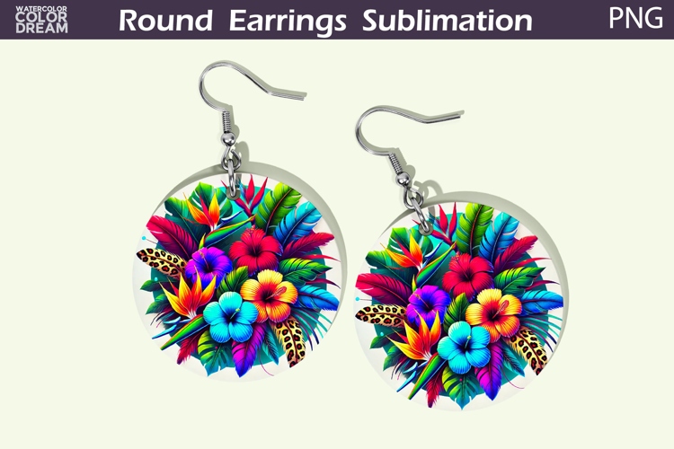 Tropical Flowers Round Earrings | Neon Floral Earrings
