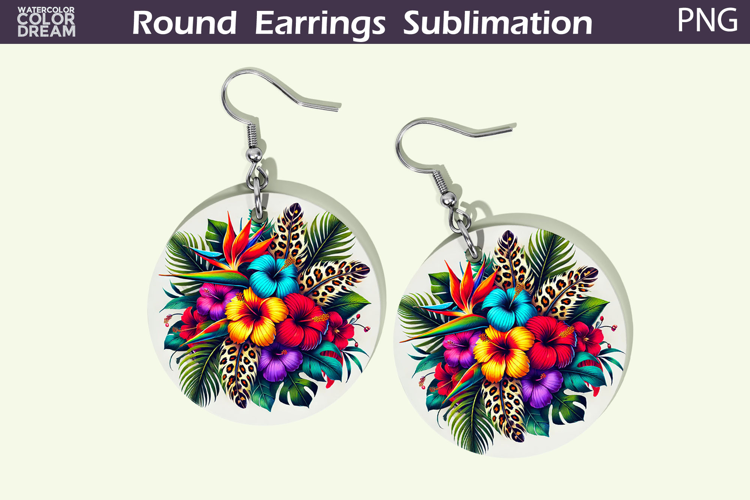 Tropical Flowers Round Earrings | Neon Floral Earrings
