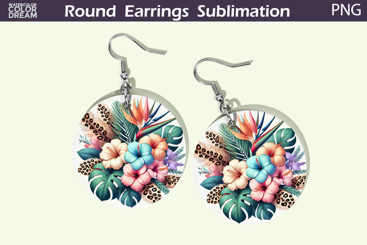 Tropical Flowers Round Earrings | Neon Floral Earrings