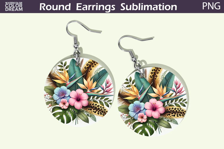 Tropical Flowers Round Earrings | Neon Floral Earrings