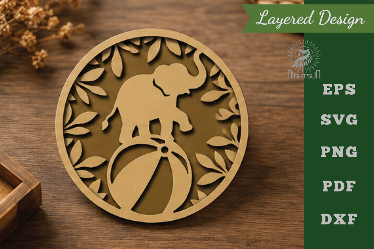 Floral Round Elephant Lasercut Wall Decor SVG