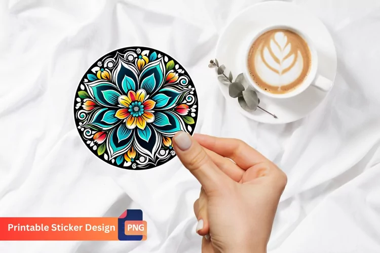 Floral Round Sticker, Floral Circle Sticker