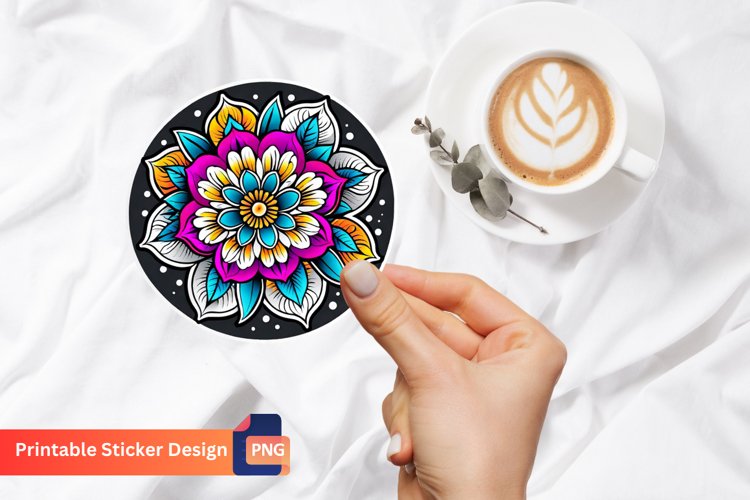 Floral Round Sticker, Floral Circle Sticker example image 1