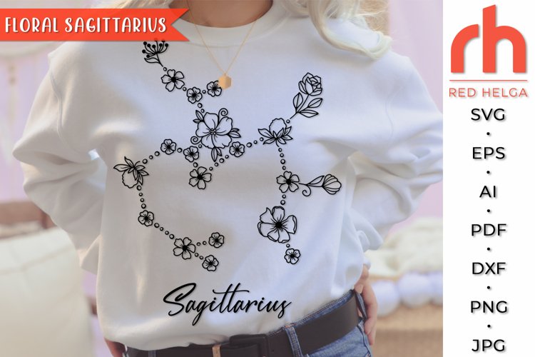 Floral Sagittarius SVG, Flower Zodiac Cut File example image 1