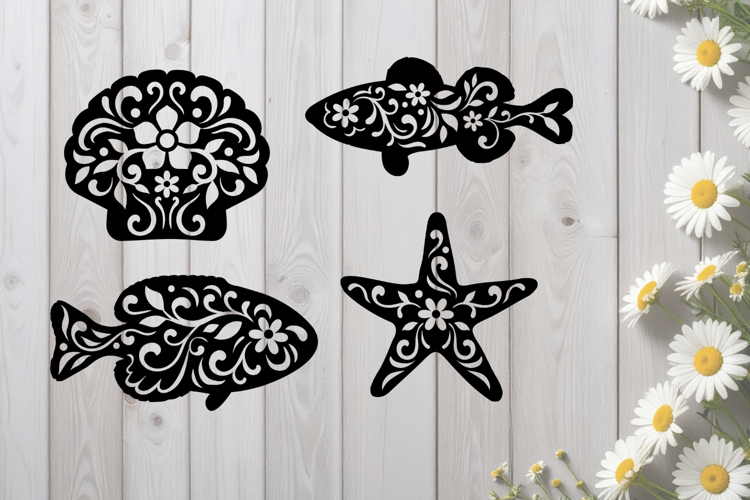 Floral Sea Animals SVG