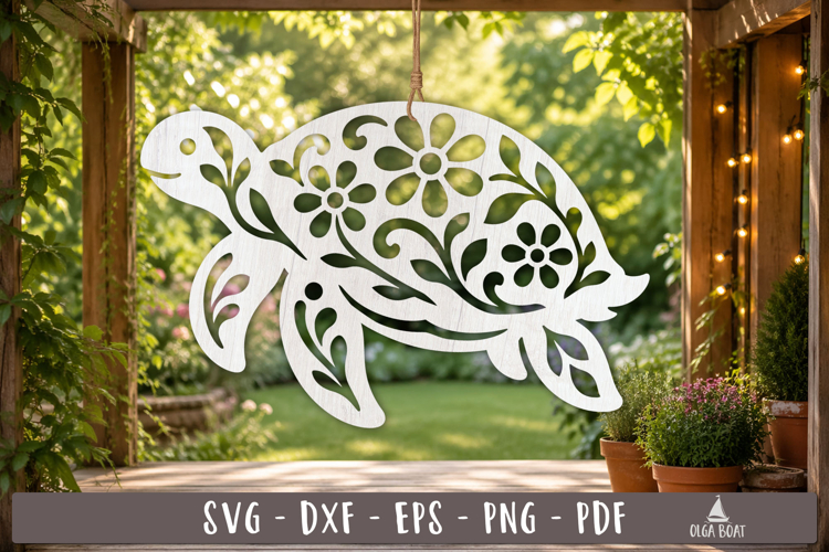Floral Sea Turtle SVG Design Laser Cut Ornament