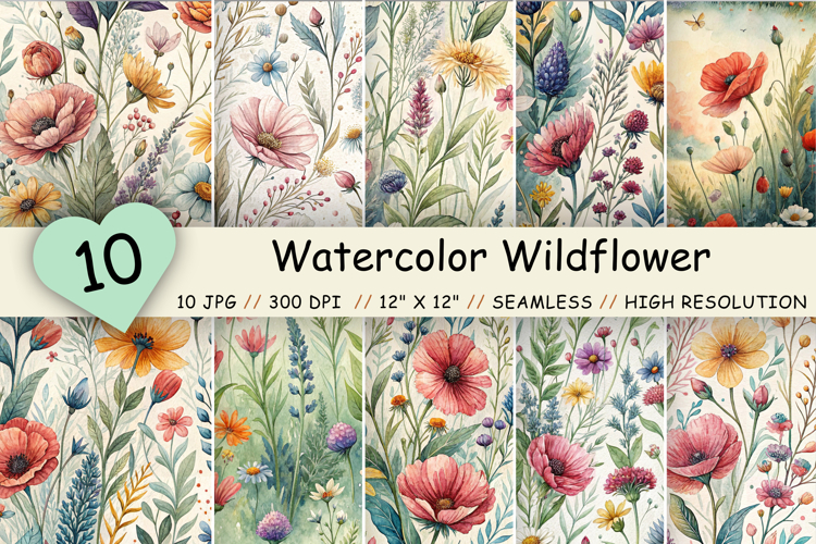Floral Seamless Patterns, Watercolor Wildflower Pattern