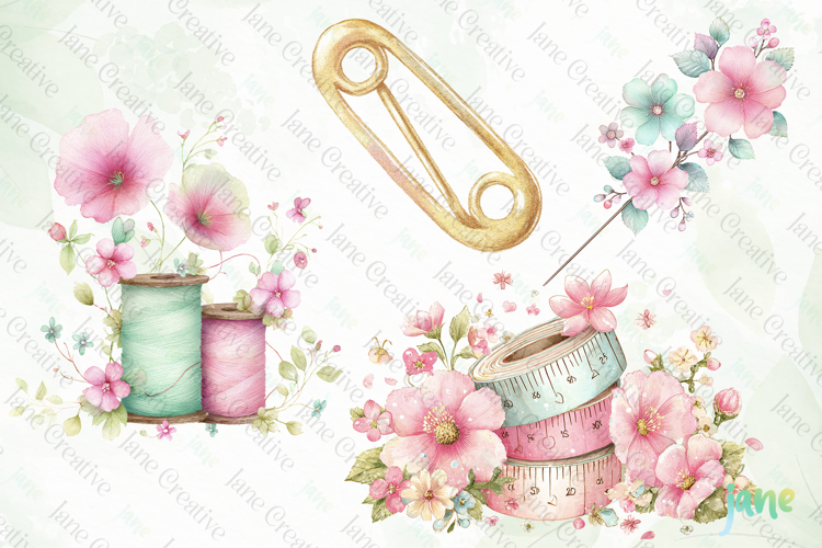 Floral Sewing Sublimation Clipart