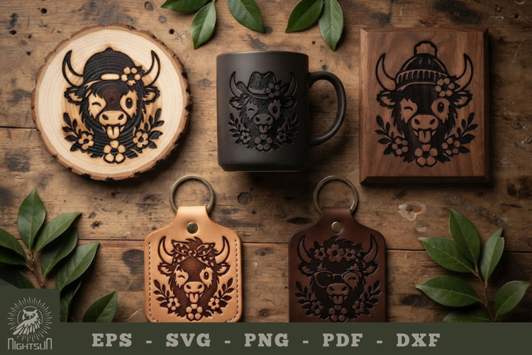 Floral Silly Bison Lasercut Engraving Collection