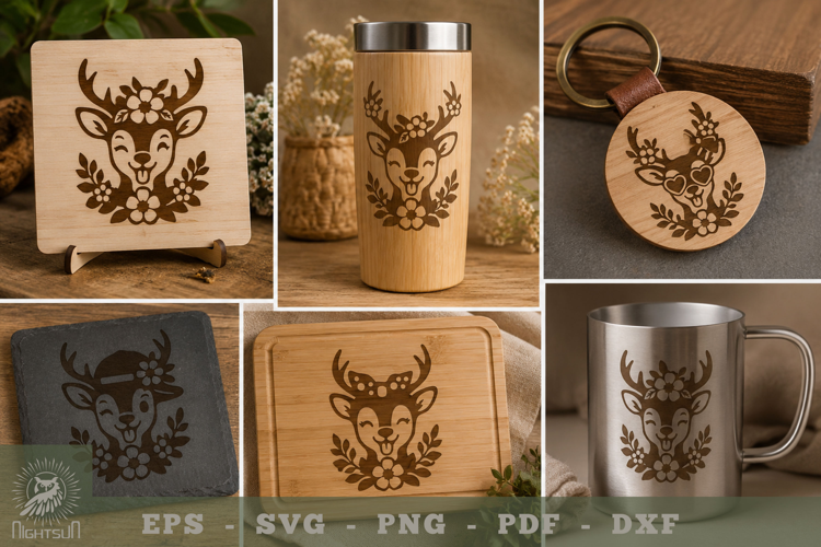 Floral Silly Deer Lasercut Engraving Collection