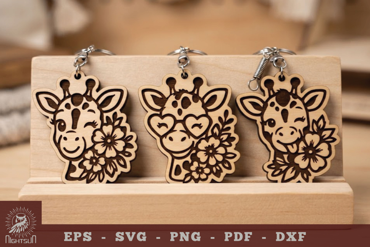 Floral Silly Giraffe Lasercut Keychain