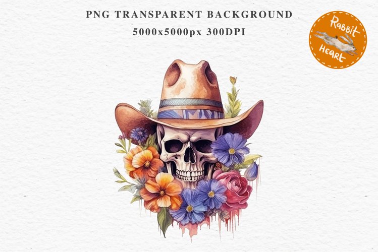 Western Cowboy Halloween Clipart Wild West Floral Skeleton