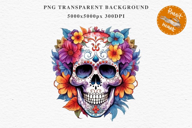 Floral Skeleton Skull Halloween Creepy Clipart PNG Scrapbook