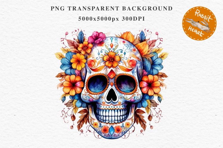 Floral Skeleton Skull Halloween Creepy Clipart PNG Scrapbook