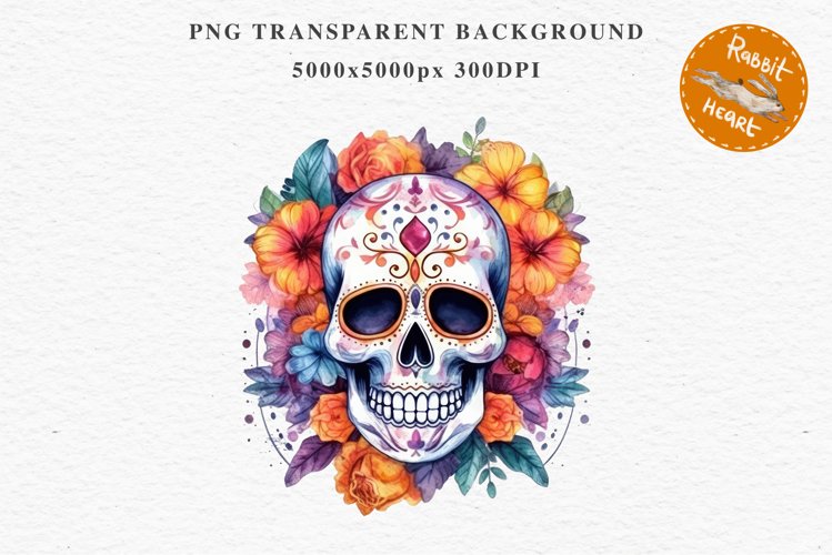 Floral Skeleton Skull Halloween Creepy Clipart PNG Scrapbook