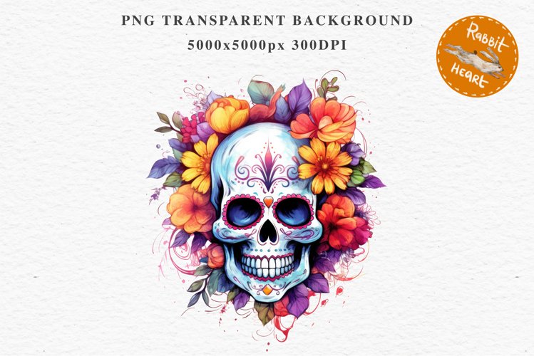 Floral Skeleton Skull Halloween Creepy Clipart PNG Scrapbook