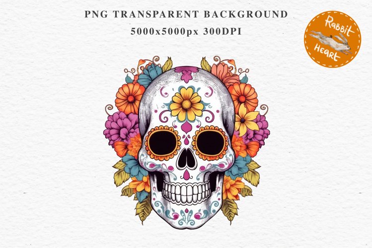 Floral Skeleton Skull Halloween Creepy Clipart PNG Scrapbook