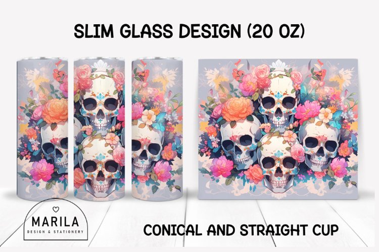 Floral Skull Skinny Tumbler sublimation designs #5