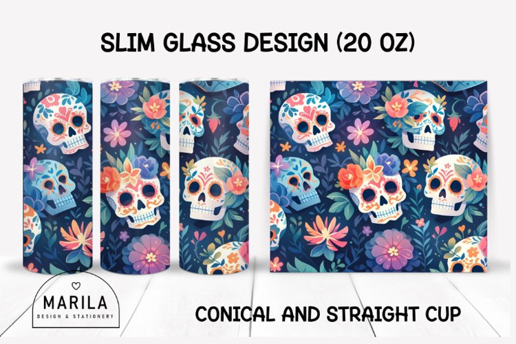 Floral Skull Skinny Tumbler sublimation designs #7