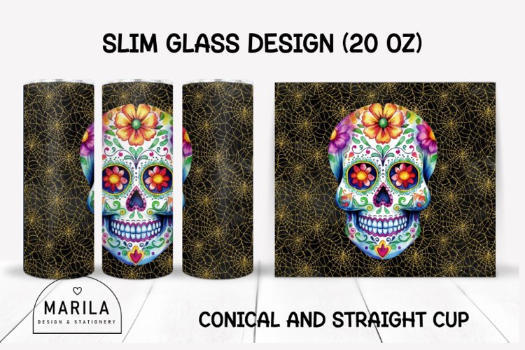 Floral Skull Skinny Tumbler sublimation designs #9 example image 1