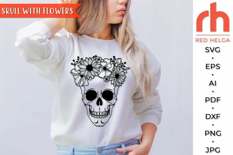 Floral Skull SVG, Skeleton Cut File, Female Skull DXF