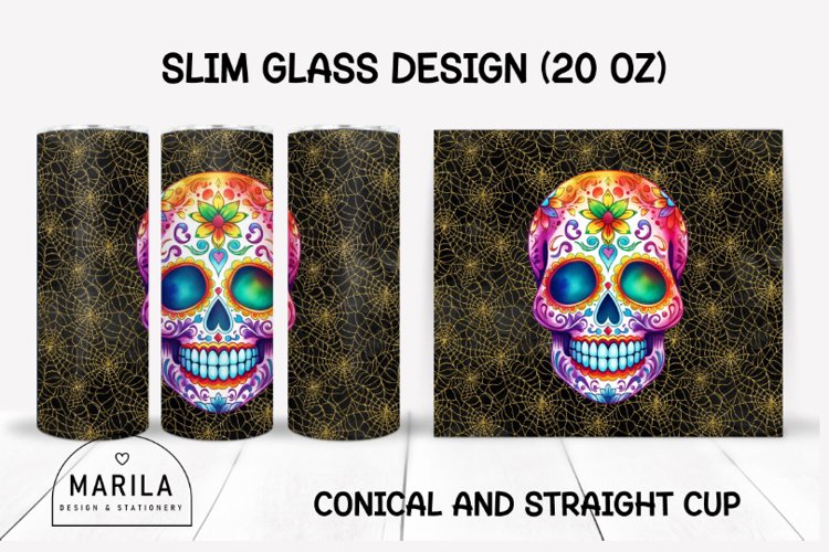 Floral Skull Skinny Tumbler sublimation designs #10