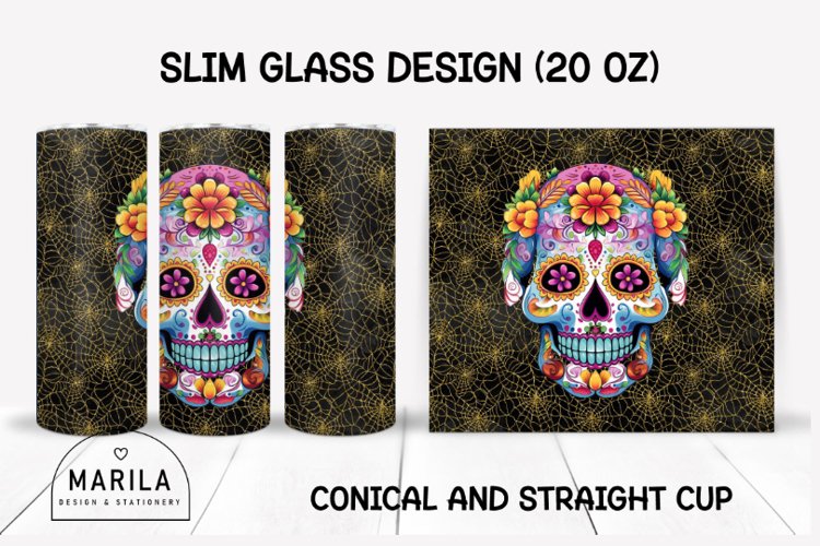 Floral Skull Skinny Tumbler sublimation designs #12