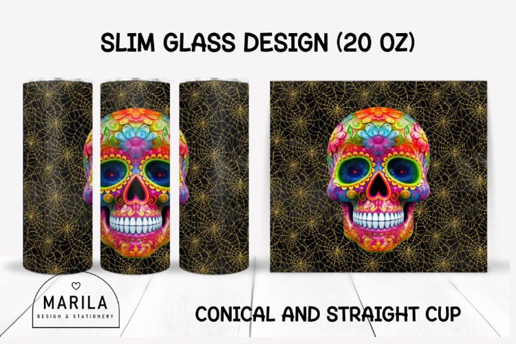 Floral Skull Skinny Tumbler sublimation designs #15 example image 1