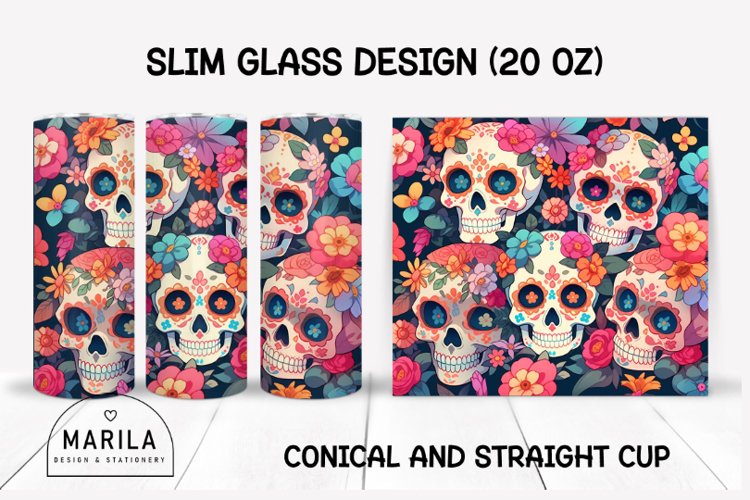 Floral Skull Skinny Tumbler sublimation designs #4 example image 1