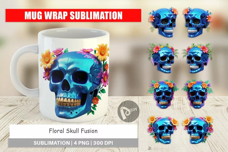 Mug Wrap Design Floral Skull