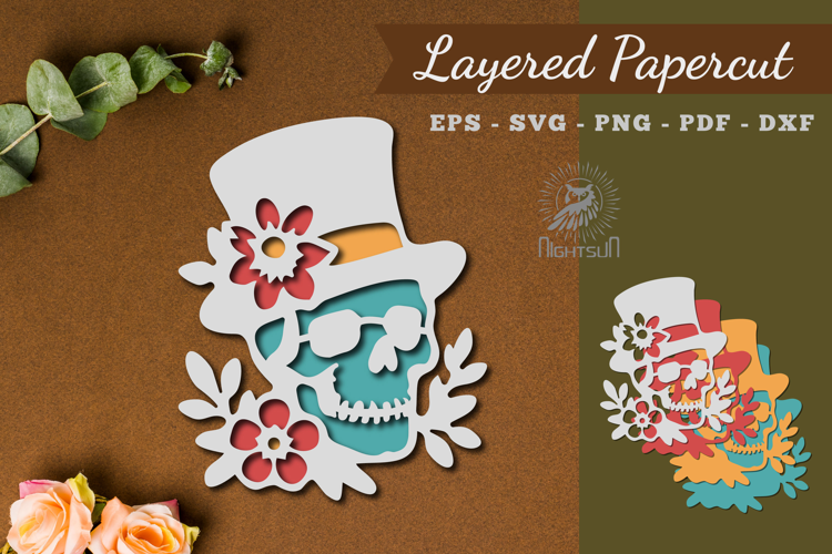 Floral Skull Layered Paper Cutting SVG