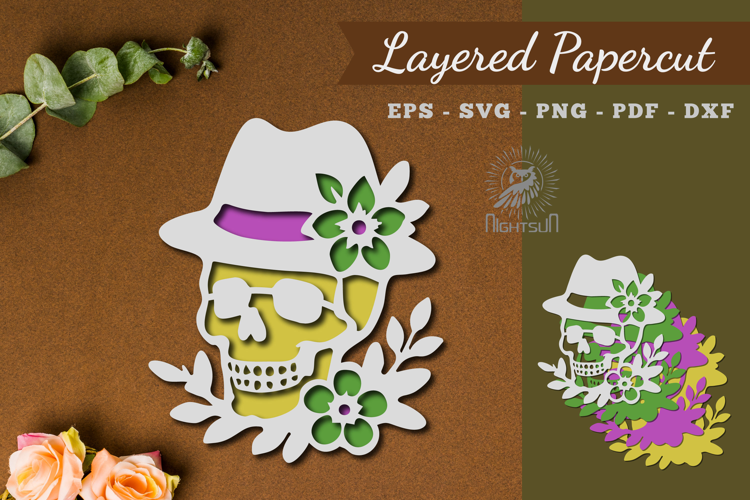 Floral Skull Layered Paper Cutting SVG