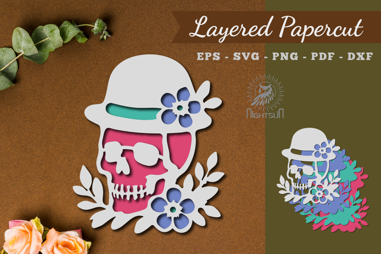 Floral Skull Layered Paper Cutting SVG