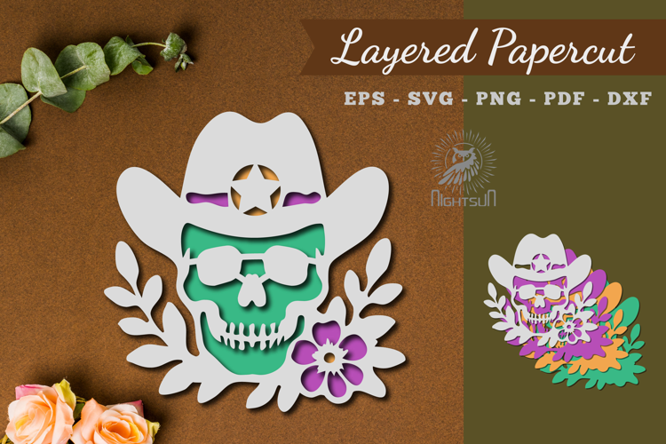 Floral Skull Layered Paper Cutting SVG