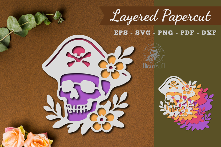 Floral Skull Layered Paper Cutting SVG