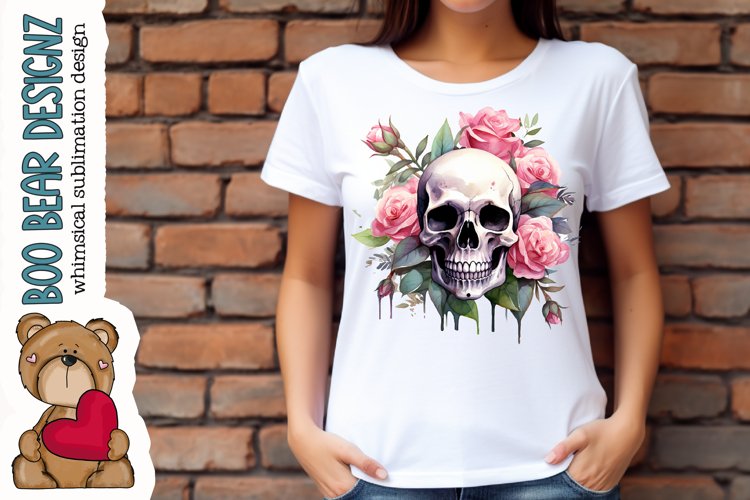 Watercolor Floral Skull Sublimation