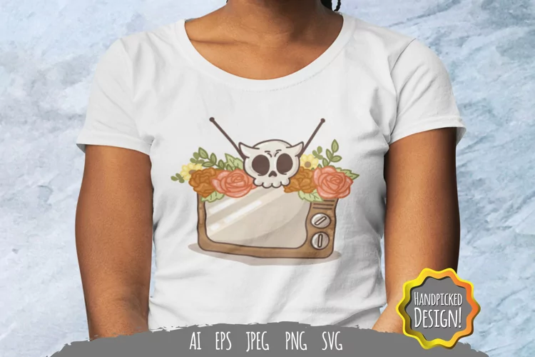 Floral Skull Vintage Television SVG